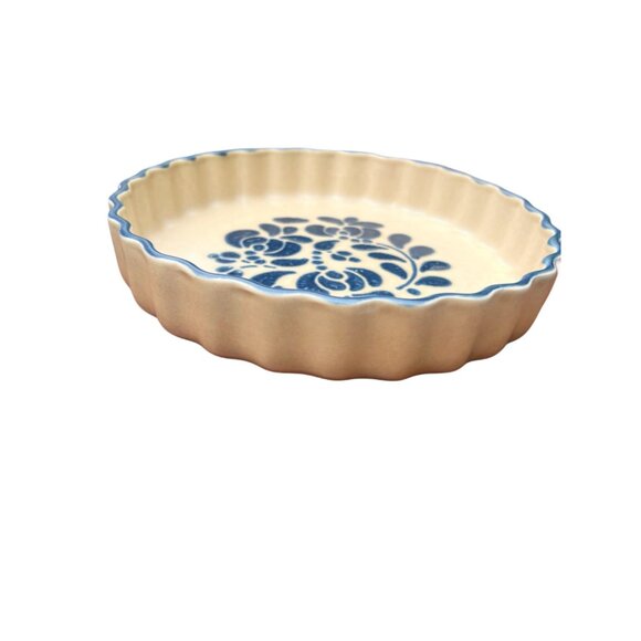 Pfaltzgraff Yorktowne Quiche Dish 9" Blue & Beige Floral Design Oven & Microwave - Picture 3 of 6